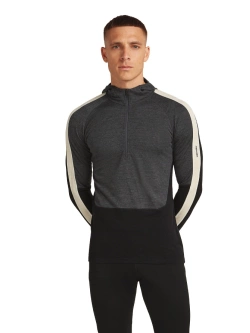 Koszulka termiczna z kapturem Icebreaker Merino 200 Oasis+ LS Half Zip Hoodie czarno-szaro-biała