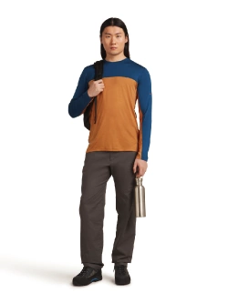 Koszulka termiczna z długim rękawem Icebreaker Merino Blend 150 Cool-Lite™ Sphere LS Tee Colour Block z okrągłym dekoltem, brązowo-niebieska