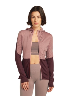 Bluza termoaktywna damska z kapturem Icebreaker Merino Blend 200 RealFleece Descender LS Zip Hoodie bordowo-różowa
