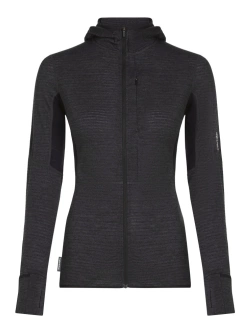 Bluza termoaktywna damska z kapturem Icebreaker Merino Blend 200 RealFleece Descender LS Zip Hoodie ciemnoszara