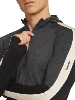 Koszulka termiczna z kapturem Icebreaker Merino 200 Oasis+ LS Half Zip Hoodie czarno-szaro-biała