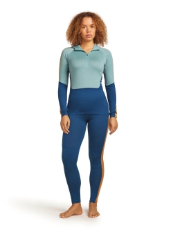 Koszulka termiczna damska z kapturem Icebreaker Merino 200 Oasis+ LS Half Zip Hoodie niebiesko-pomarańczowa