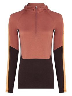 Koszulka termoaktywna damska z długim rękawem i kapturem Icebreaker 200 Sonebula z zamkiem do połowy, pomarańczowo-brązowa