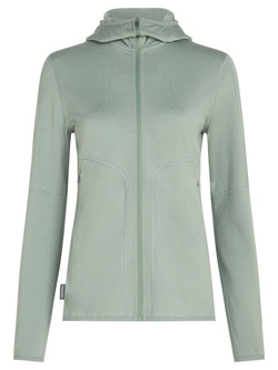 Bluza termoaktywna damska zapinana na zamek Icebreaker 560 Realfleece Elemental z kapturem, zielona, Wyprzedaż