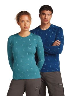 Koszulka termiczna damska z długim rękawem Icebreaker Merino 200 Oasis LS Crewe Snow Day niebieska