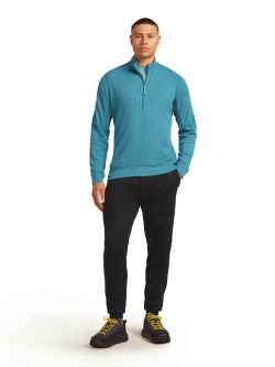 Dzianinowa koszulka termoaktywna z półzamkiem Icebreaker Merino Blend 260 Waffle Knit Wander LS Half Zip z długim rękawem niebieski