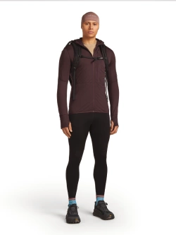 Bluza termoaktywna z kapturem Icebreaker Merino Blend 200 RealFleece Descender LS Zip Hoodie bordowa