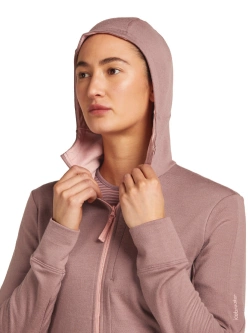 Bluza termoaktywna damska z zamkiem i kapturem Icebreaker Merino 260 Quantum pudrowo różowa