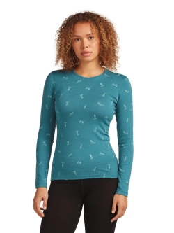Koszulka termiczna damska z długim rękawem Icebreaker Merino 200 Oasis LS Crewe Snow Day niebieska