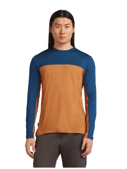 Koszulka termiczna z długim rękawem Icebreaker Merino Blend 150 Cool-Lite™ Sphere LS Tee Colour Block z okrągłym dekoltem, brązowo-niebieska
