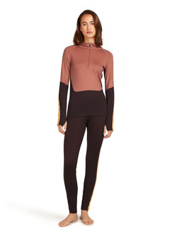 Koszulka termoaktywna damska z długim rękawem i kapturem Icebreaker 200 Sonebula z zamkiem do połowy, pomarańczowo-brązowa