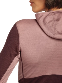 Bluza termoaktywna damska z kapturem Icebreaker Merino Blend 200 RealFleece Descender LS Zip Hoodie bordowo-różowa