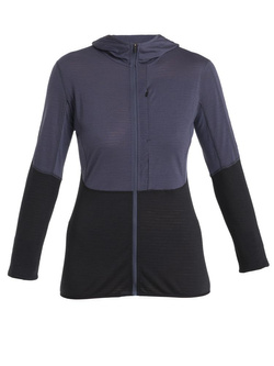 Bluza damska z zamkiem i kapturem Icebreaker 200 Realfleece Descender granatowo-czarna
