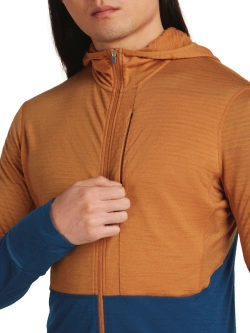 Bluza termoaktywna z kapturem Icebreaker Merino Blend 200 RealFleece Descender LS Zip Hoodie niebiesko-pomarańczowa
