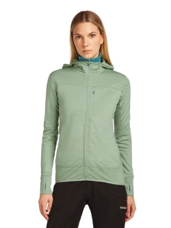 Bluza termoaktywna damska z kapturem Icebreaker Merino Blend 300 RealFleece Descender LS Zip Hoodie jasnozielona
