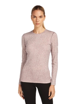 Koszulka termiczna damska z długim rękawem Icebreaker Merino 200 Oasis LS Crewe Flock Forms AOP różowo-biała