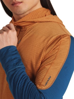 Bluza termoaktywna z kapturem Icebreaker Merino Blend 200 RealFleece Descender LS Zip Hoodie niebiesko-pomarańczowa