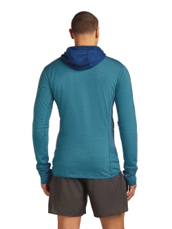 Bluza termoaktywna z kapturem Icebreaker Merino Blend 300 RealFleece Descender LS Zip Hoodie niebieska