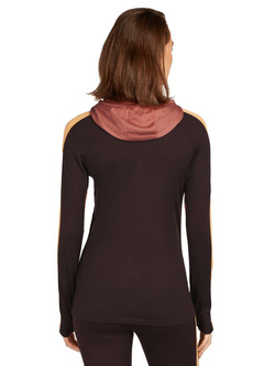 Koszulka termoaktywna damska z długim rękawem i kapturem Icebreaker 200 Sonebula z zamkiem do połowy, pomarańczowo-brązowa