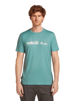 Koszulka termoaktywna z krótkim rękawem Icebreaker Merino 150 Tech Lite SS Tee The Peaks jasnoniebieska