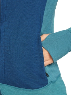 Bluza termoaktywna damska z kapturem Icebreaker Merino Blend 300 RealFleece Descender LS Zip Hoodie niebieska