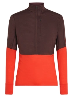 Bluza termoaktywna z zamkiem 1/2 Icebreaker Merino Blend 200 RealFleece Descender LS Half Zip szara-czerwona