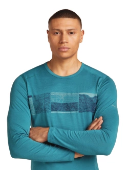 Koszulka termoaktywna z długim rękawem Icebreaker Merino 200 Oasis LS Crewe Elevation Line niebieska