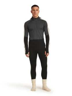 Koszulka termiczna z kapturem Icebreaker Merino 200 Oasis+ LS Half Zip Hoodie czarno-szaro-biała