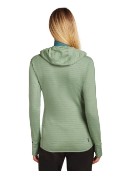 Bluza termoaktywna damska z kapturem Icebreaker Merino Blend 300 RealFleece Descender LS Zip Hoodie jasnozielona