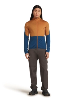 Bluza termoaktywna z kapturem Icebreaker Merino Blend 200 RealFleece Descender LS Zip Hoodie niebiesko-pomarańczowa