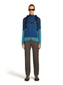 Bluza termoaktywna damska z kapturem Icebreaker Merino Blend 300 RealFleece Descender LS Zip Hoodie niebieska