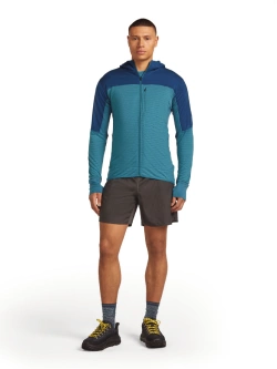 Bluza termoaktywna z kapturem Icebreaker Merino Blend 300 RealFleece Descender LS Zip Hoodie niebieska