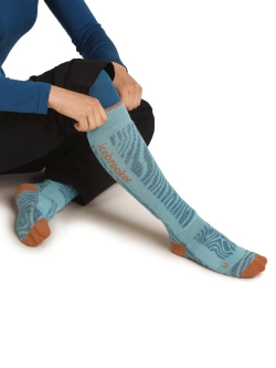 Skarpety damskie Icebreaker Merino Blend Ski+ Light OTC Mountain Contour niebiesko-pomarańczowe