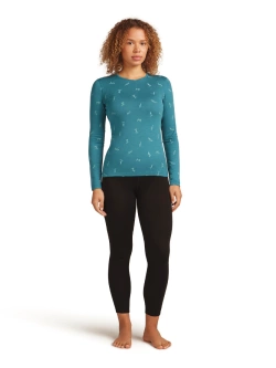 Koszulka termiczna damska z długim rękawem Icebreaker Merino 200 Oasis LS Crewe Snow Day niebieska