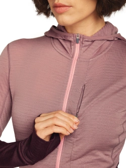 Bluza termoaktywna damska z kapturem Icebreaker Merino Blend 200 RealFleece Descender LS Zip Hoodie bordowo-różowa