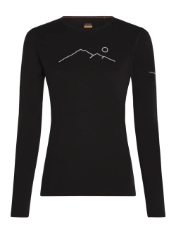 Koszulka termiczna damska z długim rękawem Icebreaker Merino 200 Oasis LS Crewe Rainer Ridge czarno-biała