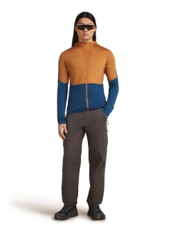Bluza termoaktywna z kapturem Icebreaker Merino Blend 200 RealFleece Descender LS Zip Hoodie niebiesko-pomarańczowa