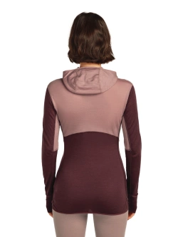 Bluza termoaktywna damska z kapturem Icebreaker Merino Blend 200 RealFleece Descender LS Zip Hoodie bordowo-różowa