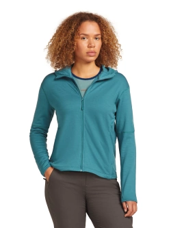 Bluza termoaktywna damska z kapturem Icebreaker Merino 360 RealFleece Elemental LS Zip Hoodie niebieska