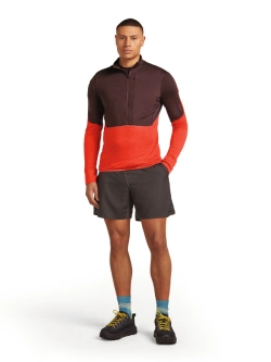 Bluza termoaktywna z zamkiem 1/2 Icebreaker Merino Blend 200 RealFleece Descender LS Half Zip szara-czerwona