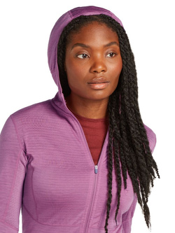 Bluza damska z zamkiem i kapturem Icebreaker 200 Realfleece Descender fioletowa