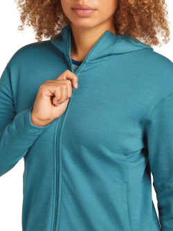 Bluza termoaktywna damska z kapturem Icebreaker Merino 360 RealFleece Elemental LS Zip Hoodie niebieska