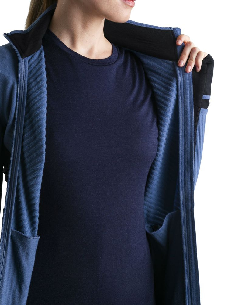 Bluza termoaktywna damska z zamkiem Icebreaker Descender niebiesko-czarna