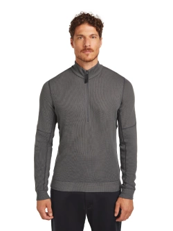 Dzianinowa koszulka termoaktywna z półzamkiem Icebreaker Merino Blend 260 Waffle Knit Wander LS Half Zip z długim rękawem szara