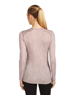 Koszulka termiczna damska z długim rękawem Icebreaker Merino 200 Oasis LS Crewe Flock Forms AOP różowo-biała