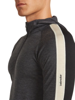Koszulka termiczna z kapturem Icebreaker Merino 200 Oasis+ LS Half Zip Hoodie czarno-szaro-biała