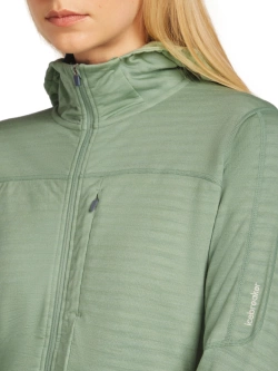 Bluza termoaktywna damska z kapturem Icebreaker Merino Blend 300 RealFleece Descender LS Zip Hoodie jasnozielona