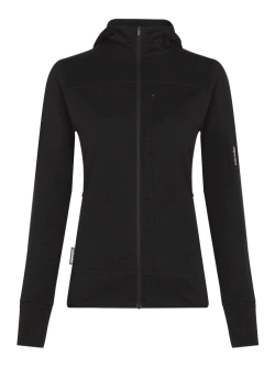 Bluza termoaktywna damska z kapturem Icebreaker Merino Blend 300 RealFleece Descender LS Zip Hoodie czarna