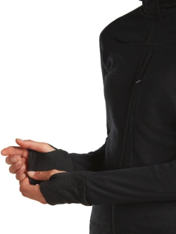 Bluza termoaktywna damska z kapturem Icebreaker Merino Blend 300 RealFleece Descender LS Zip Hoodie czarna
