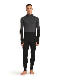 Koszulka termiczna z kapturem Icebreaker Merino 200 Oasis+ LS Half Zip Hoodie czarno-szaro-biała